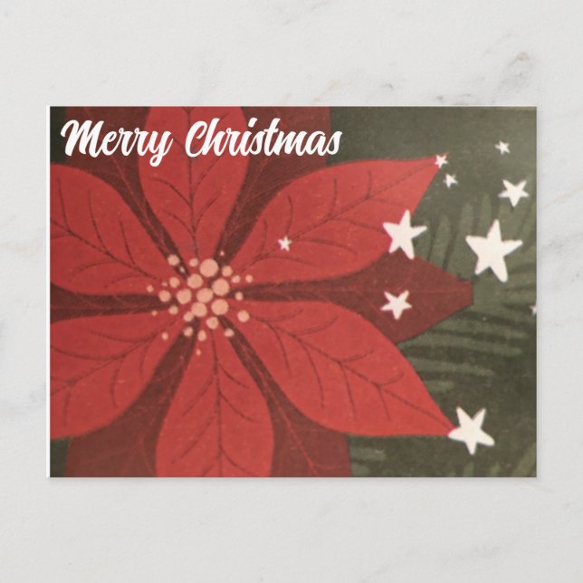 Merry Christmas Postcard - Poinsettia & Stars (Front)