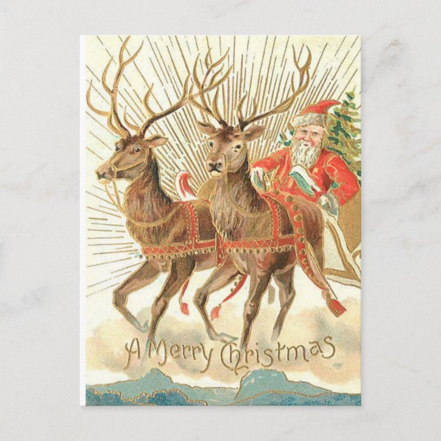 Merry Christmas Postcard, Santa on Sleigh Holiday Postcard (Front)
