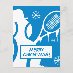 Merry Christmas postcards with cute tennis snowman
