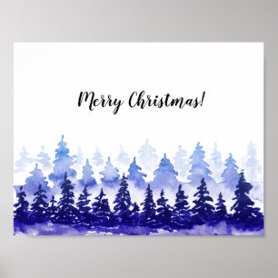 Merry Christmas poster. Blue winter landscape. Poster