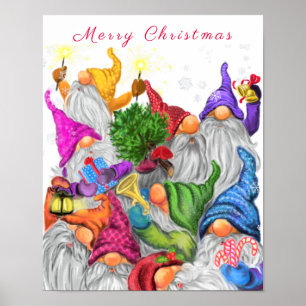 Merry Christmas Poster Happy Gnomes Party