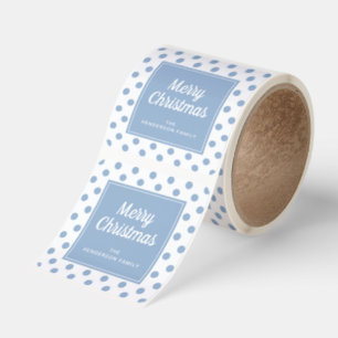 Merry Christmas Powder Blue Polka Dots Square Sticker