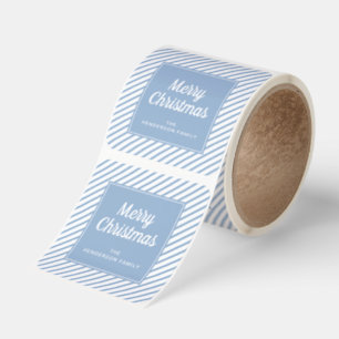 Merry Christmas Powder Blue White Stripes Square Sticker