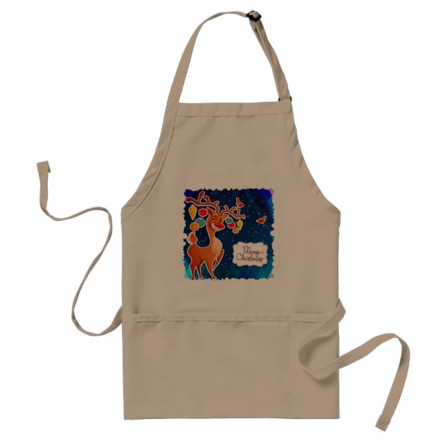 Merry Christmas Prancing Reindeer Adult Apron (Front)
