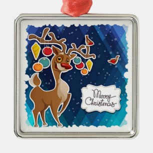 Merry Christmas Prancing Reindeer Metal Ornament