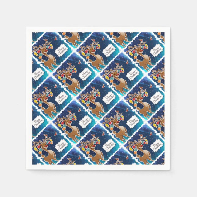 Merry Christmas Prancing Reindeer Napkins (Front)