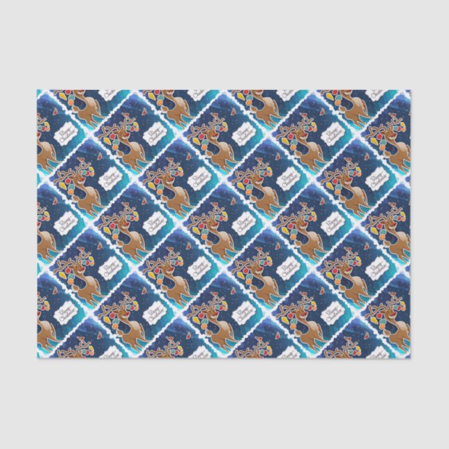 Merry Christmas Prancing Reindeer Tissue Paper (Front)