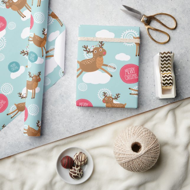Merry Christmas Prancing Reindeer Wrapping Paper (Crafts)