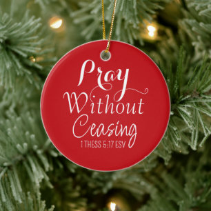 Merry Christmas Prayer Bible Verse Red and White Ceramic Ornament