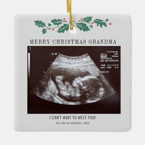 Merry Christmas Pregnancy Ultrasound Photo Grandma Ceramic Ornament
