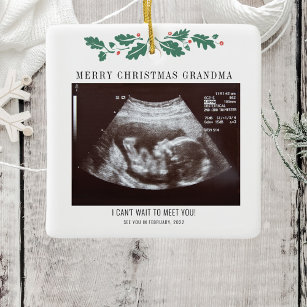 Merry Christmas Pregnancy Ultrasound Photo Grandma Ceramic Ornament