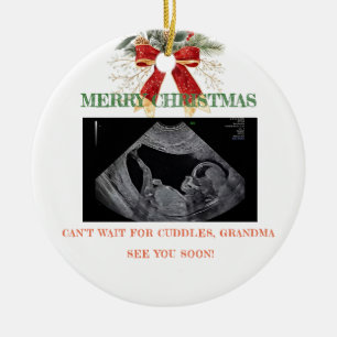 Merry Christmas Pregnancy Ultrasound Photo Grandma Ceramic Ornament