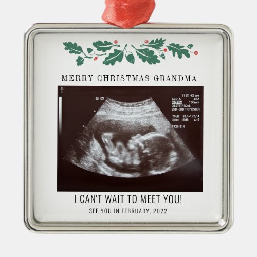 Merry Christmas Pregnancy Ultrasound Photo Grandma Metal Ornament