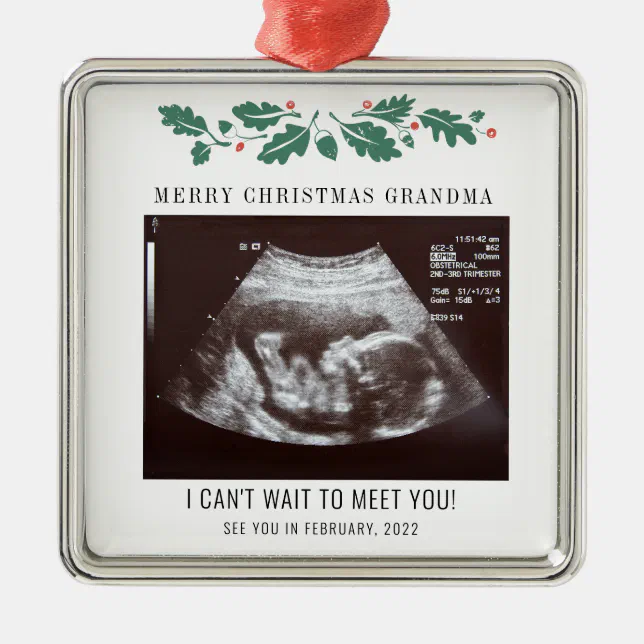 Merry Christmas Pregnancy Ultrasound Photo Grandma Metal Ornament | Zazzle