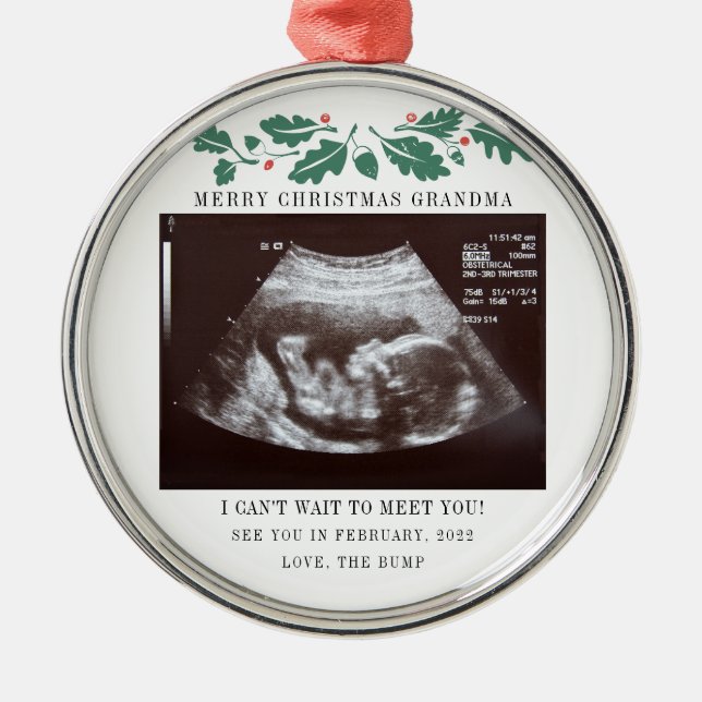 Merry Christmas Pregnancy Ultrasound Photo Grandma Metal Ornament (Front)