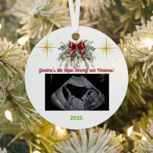 Merry Christmas Pregnancy Ultrasound Photo Grandma Metal Ornament