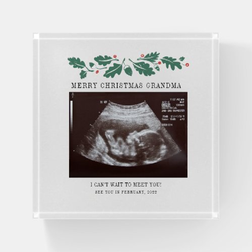 Merry Christmas Pregnancy Ultrasound Photo Grandma Paperweight