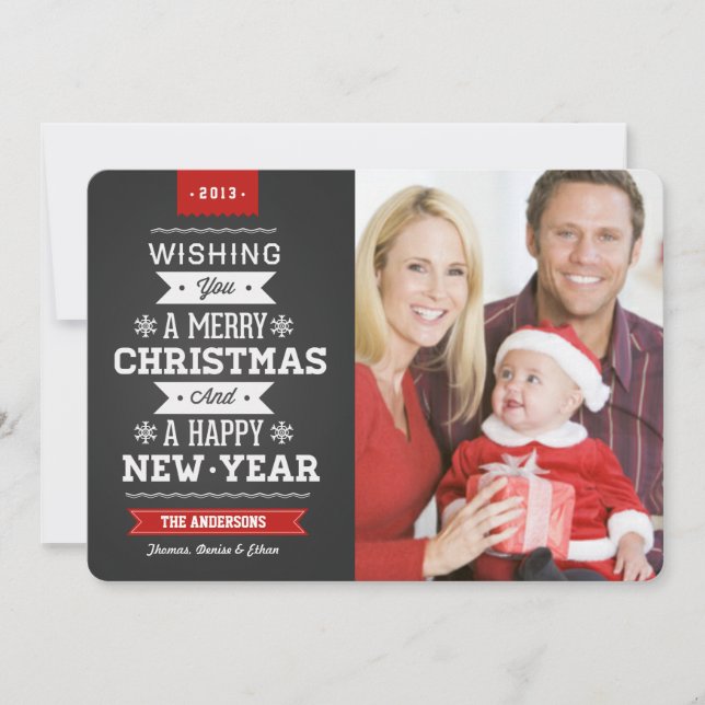 Merry Christmas Preppy Chalkboard Photo Card (Front)