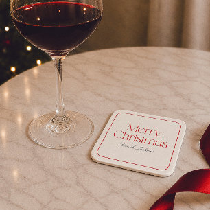 Merry Christmas Preppy Red Holiday Square Paper Coaster