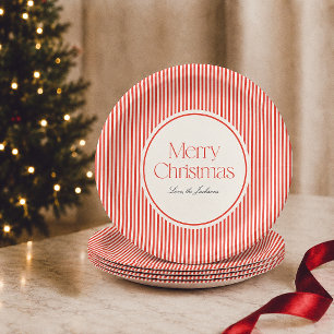 Merry Christmas Preppy Red Stripe Holiday Paper Plates
