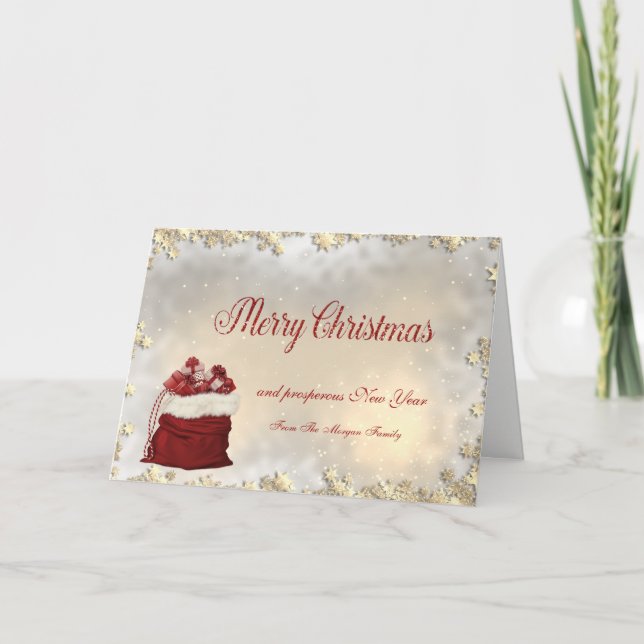 Merry Christmas, Presents, Gold Stars Holiday Card (Front)