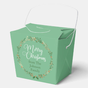 Merry Christmas Pretty Green Wreath Custom Party Favor Boxes