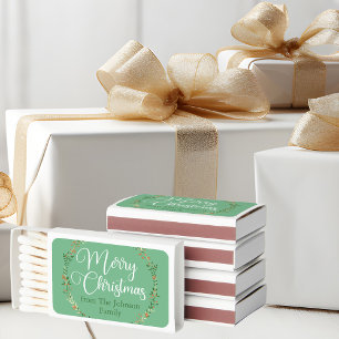 Merry Christmas Pretty Green Wreath Custom Party Matchboxes