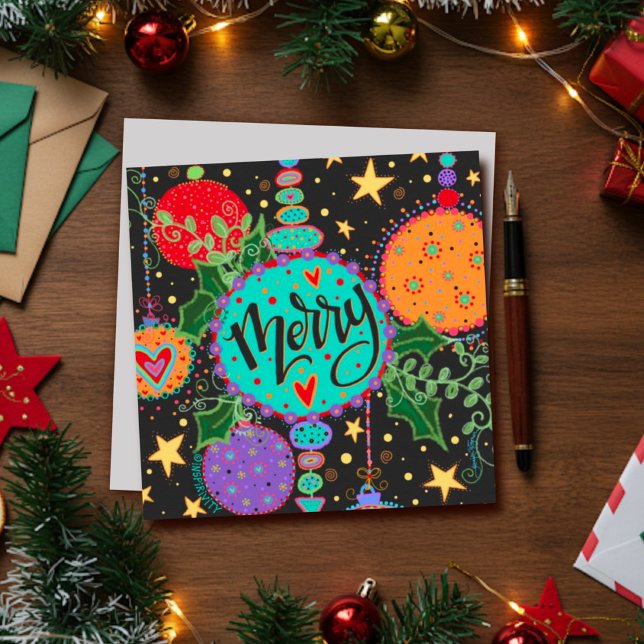 Merry Christmas Pretty Ornaments Inspirivity Holiday Card (Creator Uploaded)