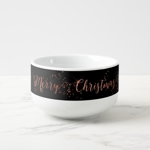 Merry Christmas Pretty Pink and Black Design Soup Mug