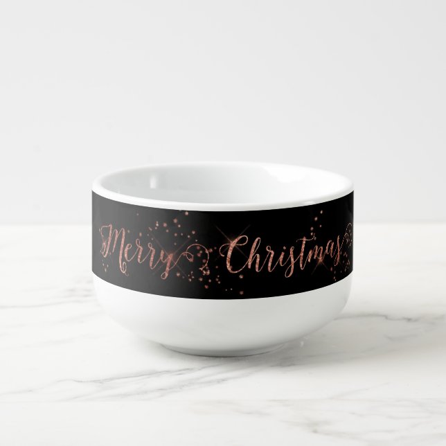 Merry Christmas Pretty Pink and Black Design Soup Mug (Front)