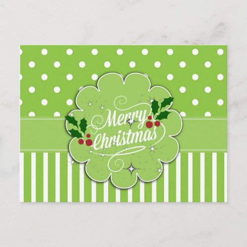 Merry Christmas pretty stripes and polka dots Postcard