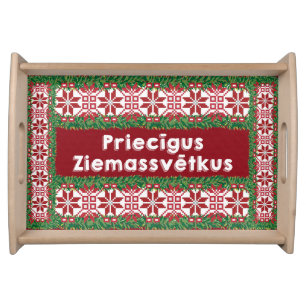 Merry Christmas Priecīgus Ziemassvētkus Serving Tray