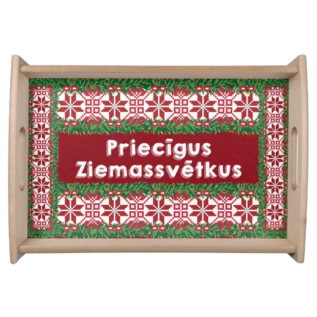 Merry Christmas Priecīgus Ziemassvētkus Serving Tray (Front)