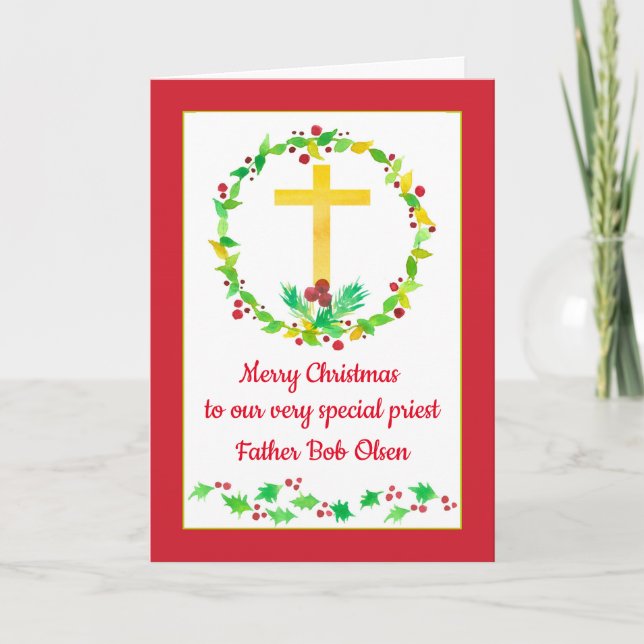 Merry Christmas Priest Christian Religious Card (Front)
