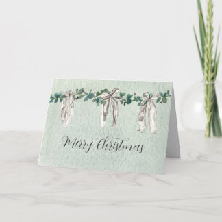 Merry Christmas Primitive Bows Eucalyptus Stars  Card
