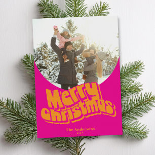 Merry Christmas Prink Orange Fun Retro Photo Holiday Card