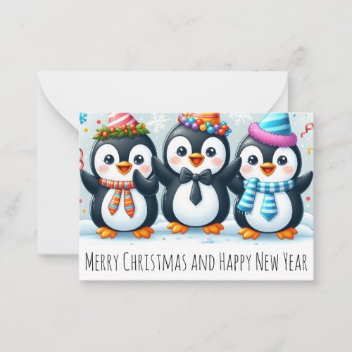 Merry Christmas Printable Card Penguins Happy New Note Card