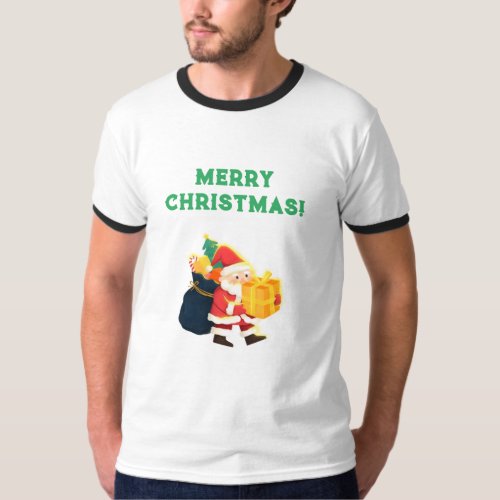 Merry Christmas Printed Wishes Celebration Ringer T_Shirt