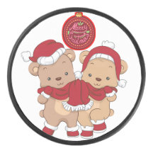 Merry Christmas Puck Design in Festive Red Color