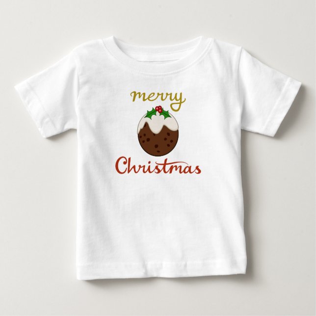 Merry Christmas+Pudding Design Baby T-Shirt (Front)