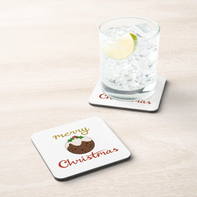 Merry Christmas+Pudding Design Beverage Coaster (Right Side)