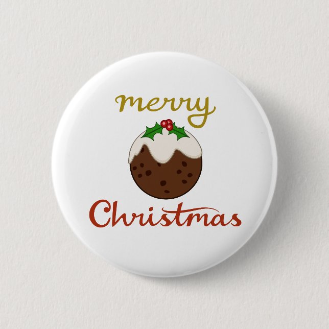 Merry Christmas+Pudding Design Button (Front)