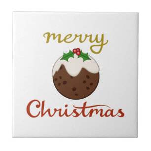 Merry Christmas+Pudding Design Ceramic Tile