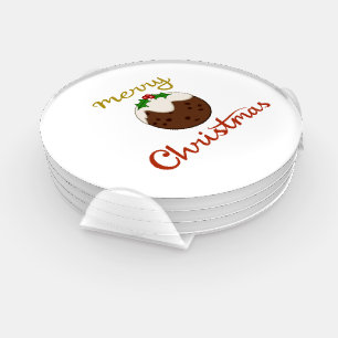 Merry Christmas+Pudding Design Coaster Set