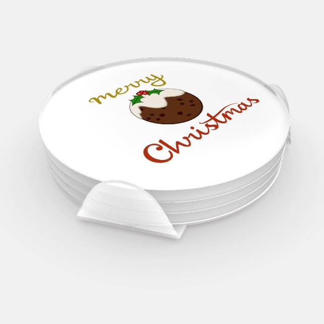 Merry Christmas+Pudding Design Coaster Set (Set)