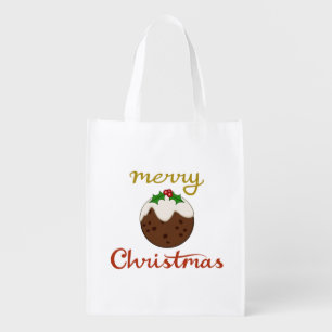 Merry Christmas+Pudding Design Grocery Bag