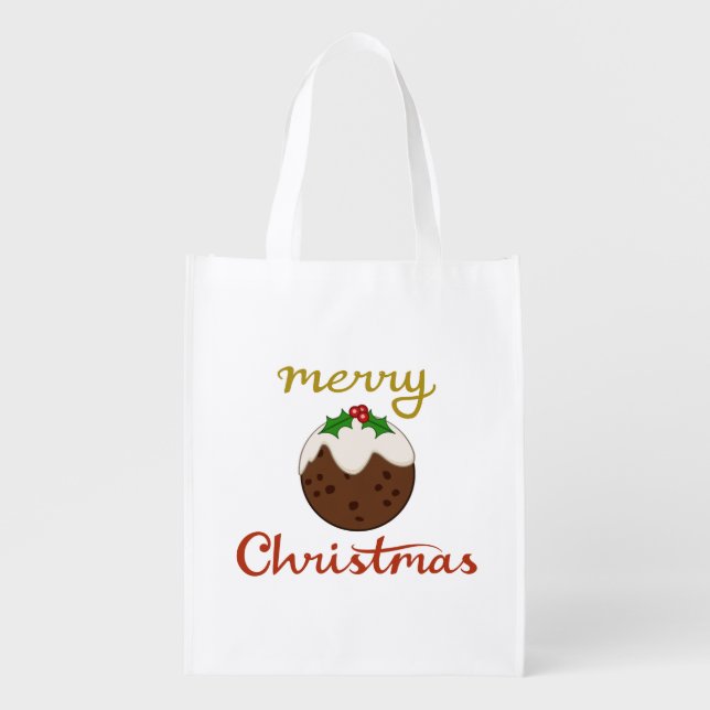 Merry Christmas+Pudding Design Grocery Bag (Front)