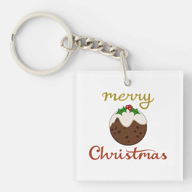 Merry Christmas+Pudding Design Keychain (Front)
