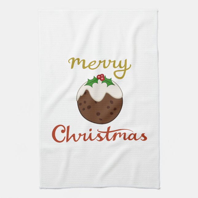 Merry Christmas+Pudding Design Kitchen Towel (Vertical)