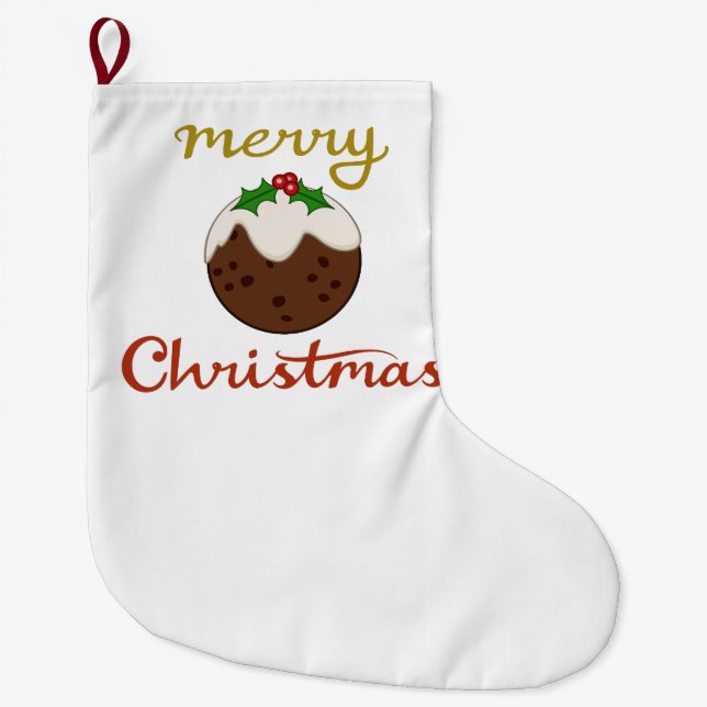 Merry Christmas+Pudding Design Large Christmas Stocking (Front)